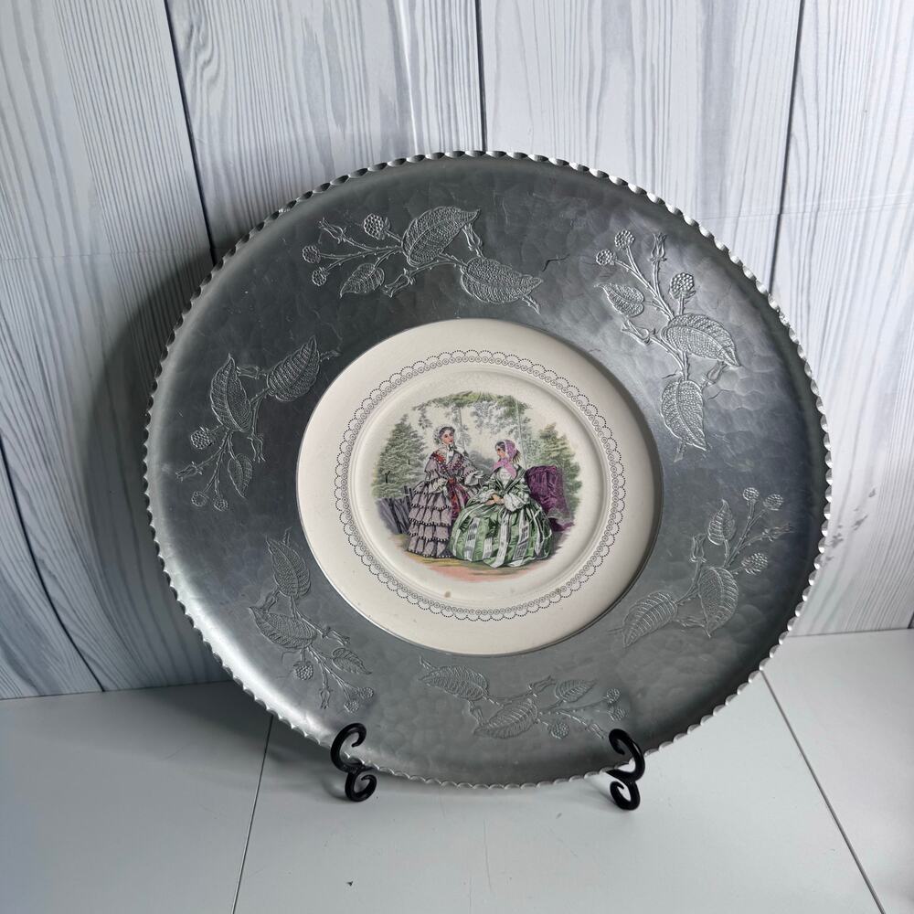 VTG Farberware Hand Wrought Aluminum 13.5" Serving Tray w/ Plate